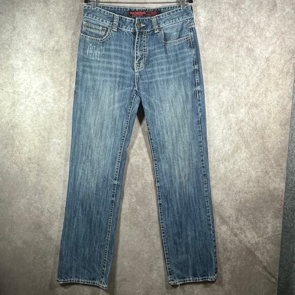 Rock & Roll Jeans Mens 33X36 Blue Denim Straight Distressed Western Cowboy Rodeo - Picture 1 of 11